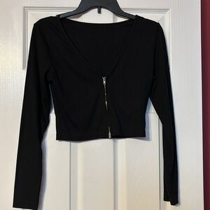 Blush mark black zip up long sleeve top size small ribbed material